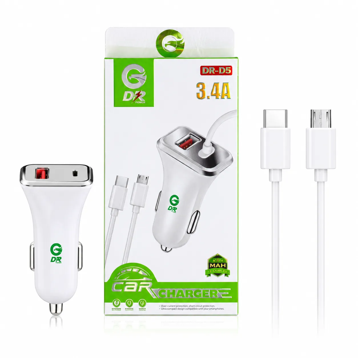 DR Gold DR-D5 3.4A Car Charger with Built-in Cable